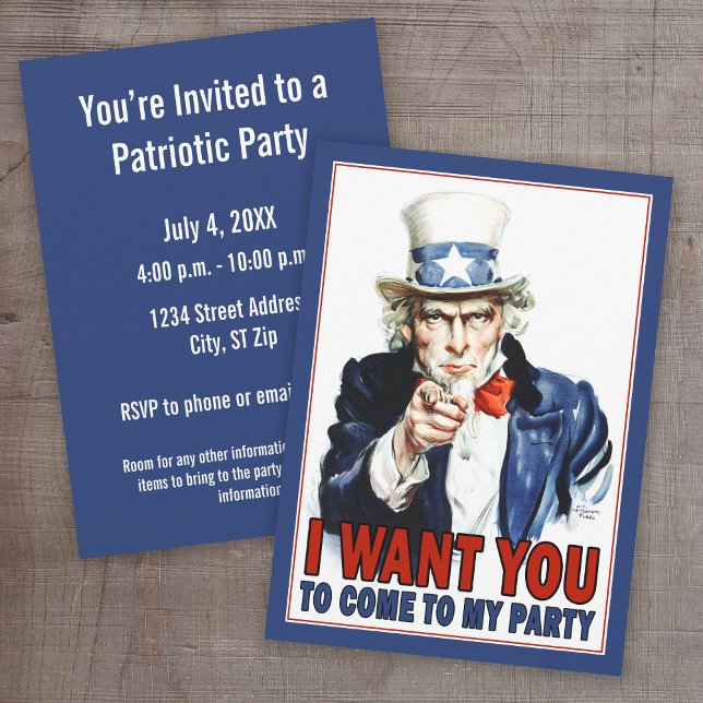 Farbror Sam - jag vill att du bjuder in er. Inbjudningar (Patriotic Party Invitation)