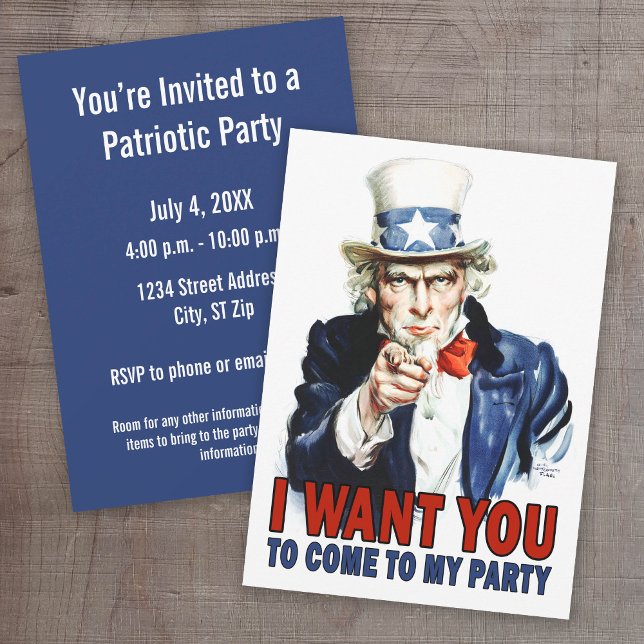 Farbror Sam - jag vill att du bjuder in er. Inbjudningar (Patriotic Party Invitation)