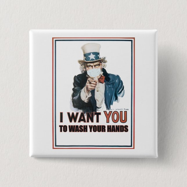 Farbror Sam, jag vill att du Tvättar Händerna! Knapp (Framsida)