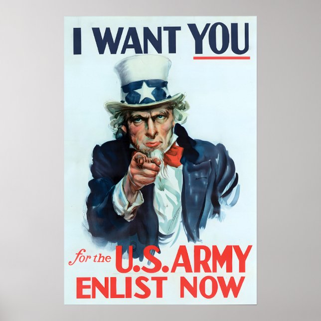 Farbror Sam 'Jag vill ha dig' andra världskriget R Poster (Framsidan)