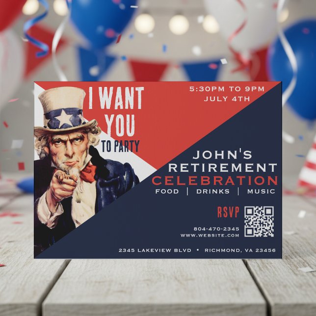 Farbror Sam jag vill ha ditt pensionsfirande Inbjudningar (Uncle Sam I Want You Retirement Party Invitation
)