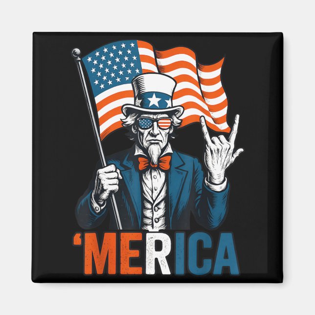 Farbror Sam Merica Rock Roligt 4:e Juli Amerikansk Magnet (Framsidan)
