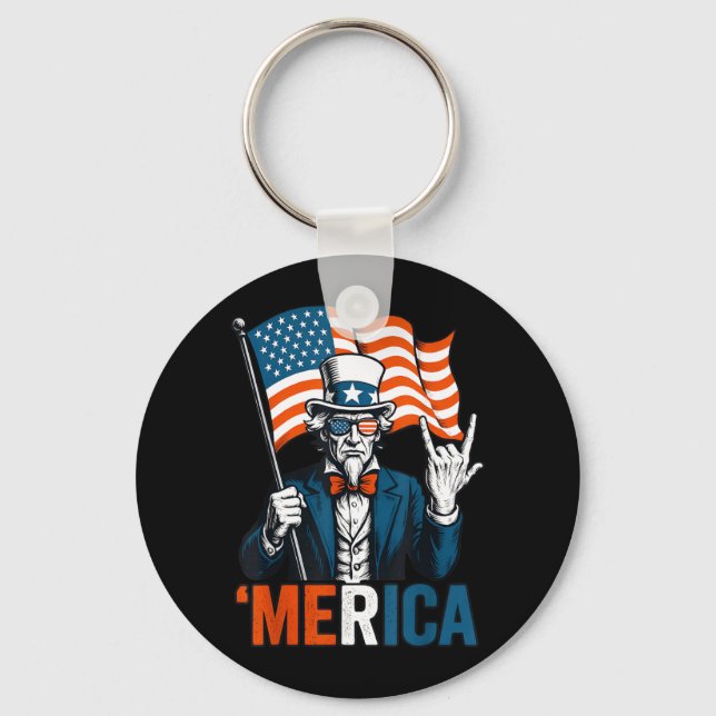 Farbror Sam Merica Rock Roligt 4:e Juli Amerikansk Nyckelring (Framsida)