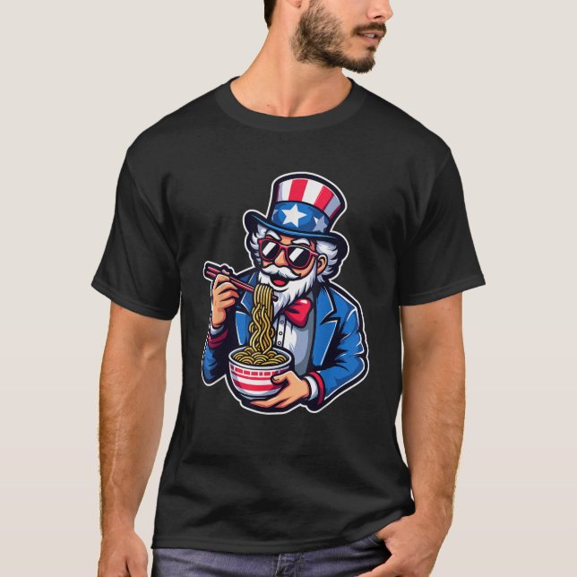 Farbror Sam Ramen Anime USA Amerikanska Flagga 4:e T Shirt (Framsida)
