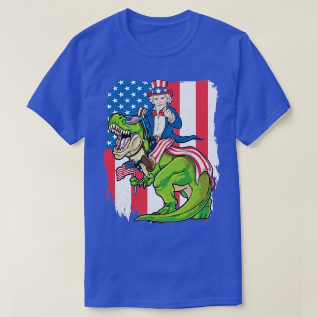 Farbror Sam Riding Dinosaur 4:e juli T Rex Ameris Shirt (Design framsida)