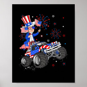 Farbror Sam Riding Monster Lastbil 4:e juli Funny Poster