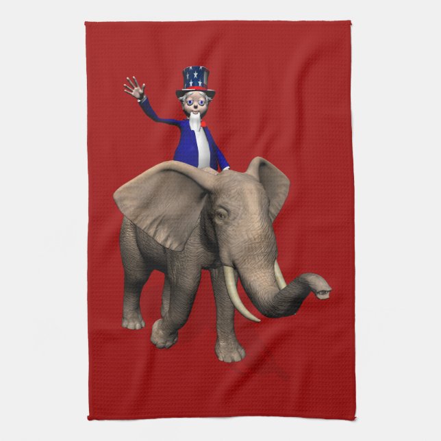 farbror Sam Riding på Elephant Kökshandduk (Vertikal)