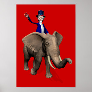 farbror Sam Riding på Elephant Poster