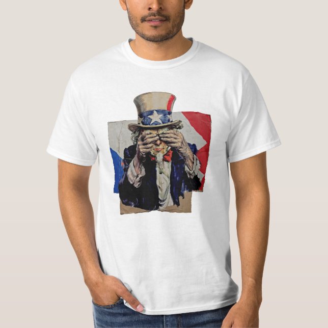 Farbror Sam som täcker ansiktet i skam politiskt  T Shirt (Framsida)