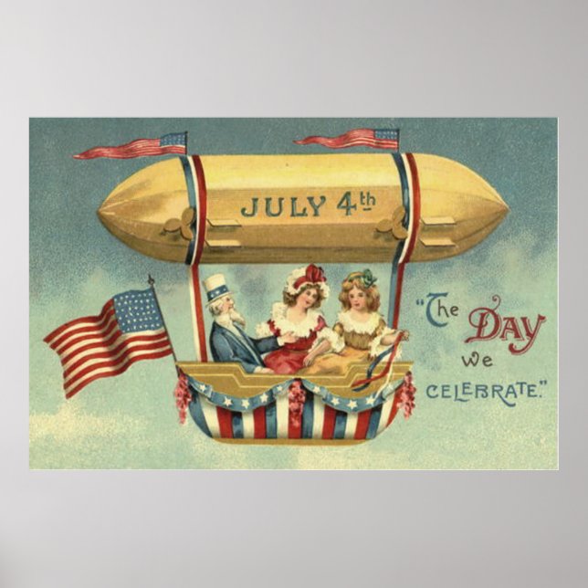 Farbror Sam US Flagga Zeppelin Luft Balloon Poster (Framsidan)