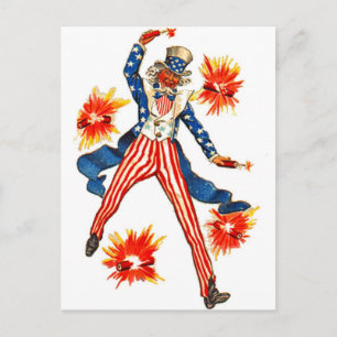 Farbror Sam USA flagga 4:e juli Patriotic Vintage Vykort