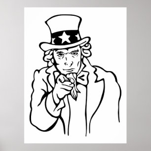 Farbror Sam Vi vill ha dig Line Teckning Poster