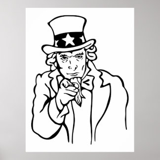 Farbror Sam Vi vill ha dig Line Teckning Poster
