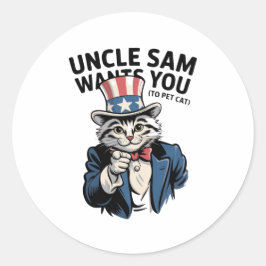 Farbror Sam vill ha dig (till Pet Cat) - Patriotic Runt Klistermärke