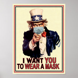 Farbror Sam Wants Du till Bära a Ansikte Mask USA Poster