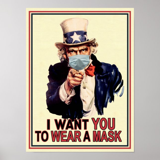 Farbror Sam Wants Du till Bära a Ansikte Mask USA  Poster (Framsidan)
