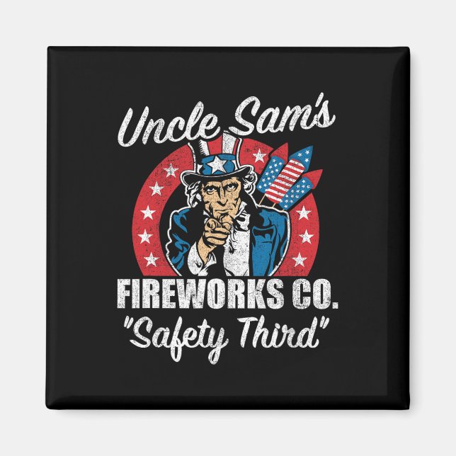 Farbror Sams brandfarlig säkerhet Tredje USA rolig Magnet (Framsidan)