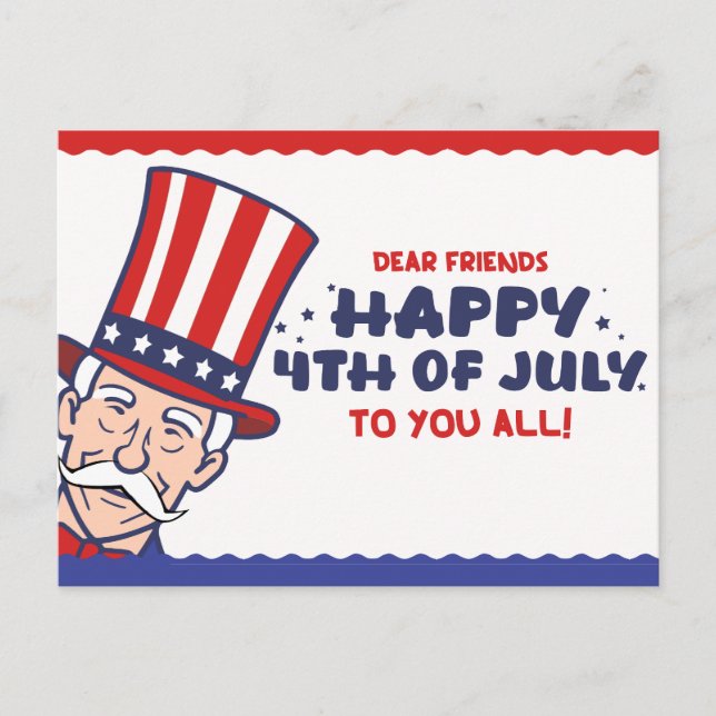 Farbror Sams patriotiska 4:e juli Helg Vykort (Framsida)