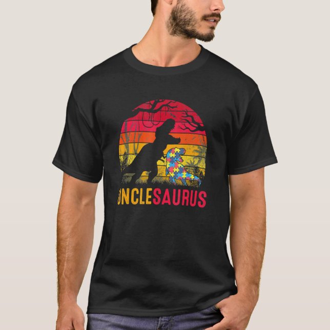 Farbror Saurus Rex Autism Medvetenhet Rolig Dinosa T Shirt (Framsida)
