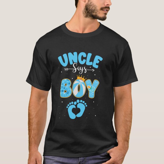 Farbror Says Boy Gender Reveal Familj Baby T Shirt (Framsida)