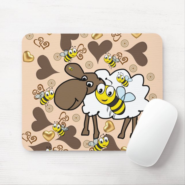 Fårbrun Hjärtar Bumblebee Mouse Pad! Muspets Musmatta (Med mus)