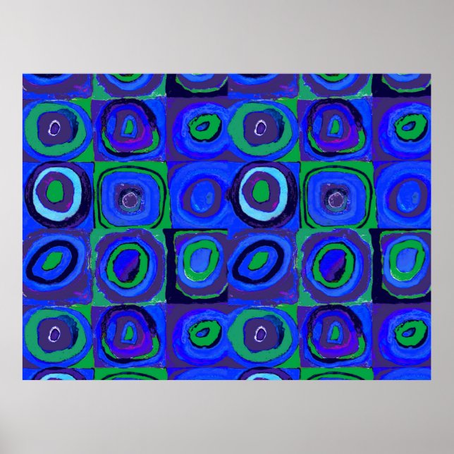 Farbstudie Quadrate Squares Blue Circles Poster (Framsidan)