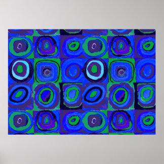Farbstudie Quadrate Squares Blue Circles Poster