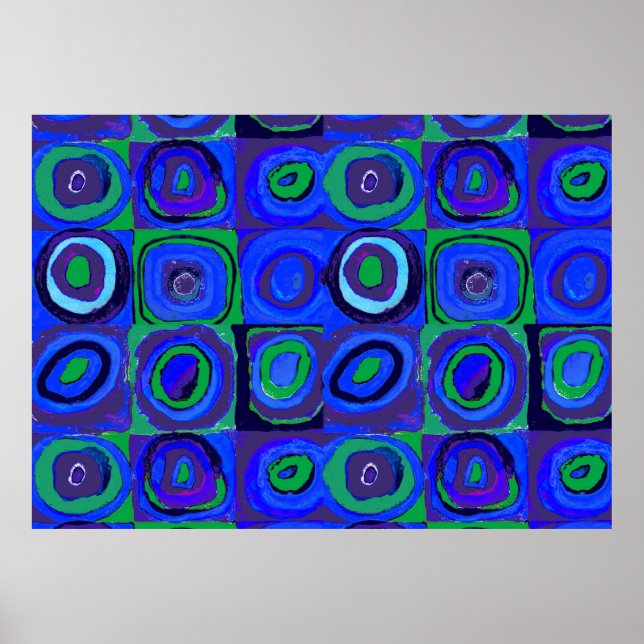 Farbstudie Quadrate Squares Blue Circles Poster (Framsidan)