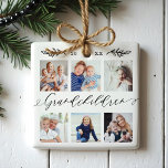 Farchildren Gift for Grandföräldrar Photo Collage Julgransprydnad Keramik<br><div class="desc">Skicka en vacker personlig till dina morföräldrar som de kommer att ta hand om för evigt. Fotokollage för barnbarn i speciell personlig är ett ornament för att visning dina egna speciella familjefotografier och -minnen. Vår design har en enkel 6-fotosamlingsladd med "Grandchildren" designad i ett vackert handskrivet svart skript stil. Anpassa...</div>