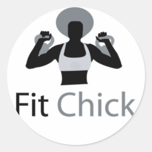 Färdig chick med afro- hållande kettlebells runt klistermärke