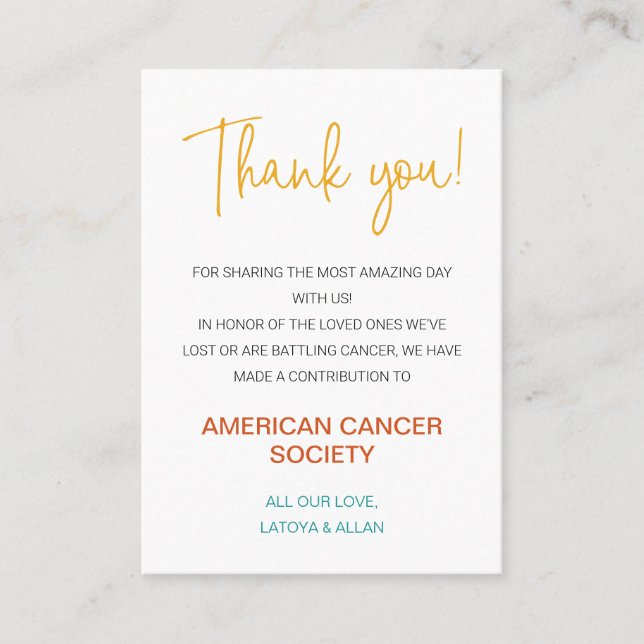 Färdig donation av Tack till välgörenhet Bröllop Placeringskort (Framsida)