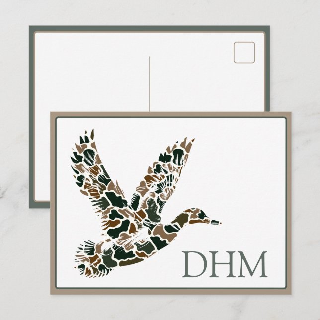 Färdig kamouflage- gräsand-monogram vykort (Fram/baksida)