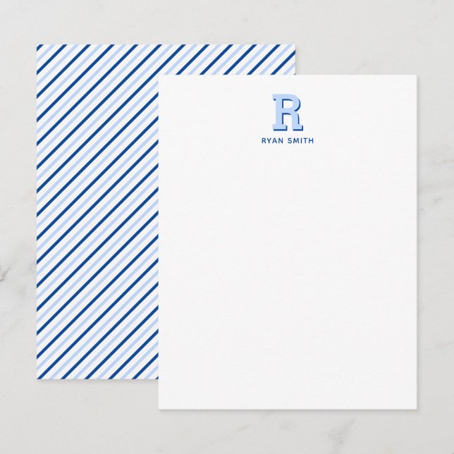 Färdig Monogram och Randig Notkort Anteckningskort (Fram/baksida)