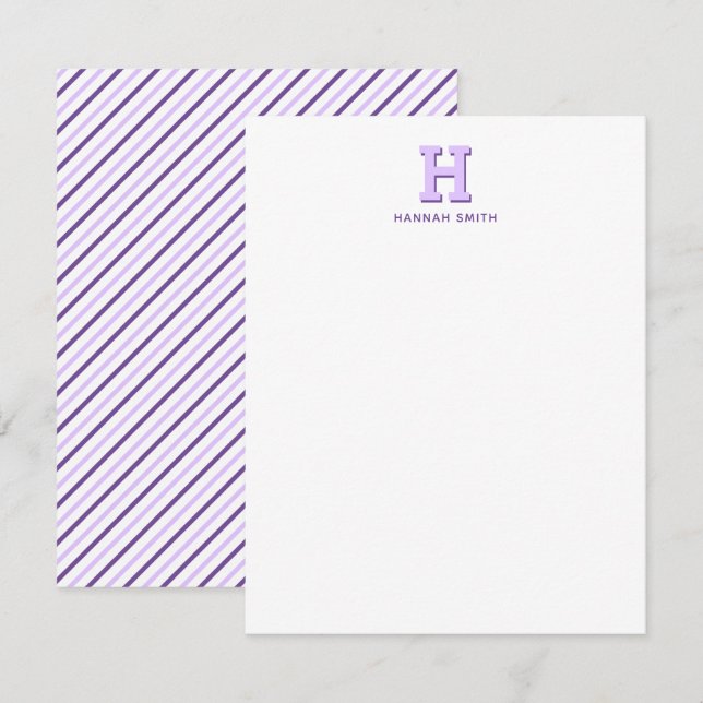 Färdig Monogram och Randig Notkortsidé Anteckningskort (Fram/baksida)