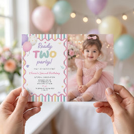 Färdig Två Party Tjej 2-års Födelsedagsinbjudan Fo Inbjudningar