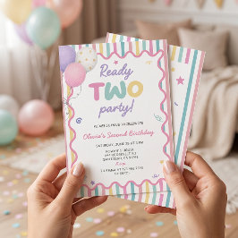 Färdig Två Party Tjej 2-års Födelsedagsinbjudan Inbjudningar
