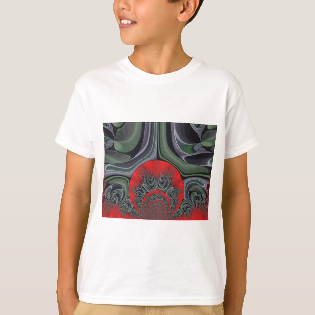 Färdig utskrift av röd Aurora Tee Shirt (Framsida)