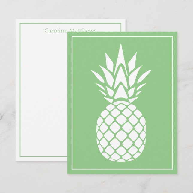 Färdig White Ananas på Salviegrön Anteckningskort (Fram/baksida)