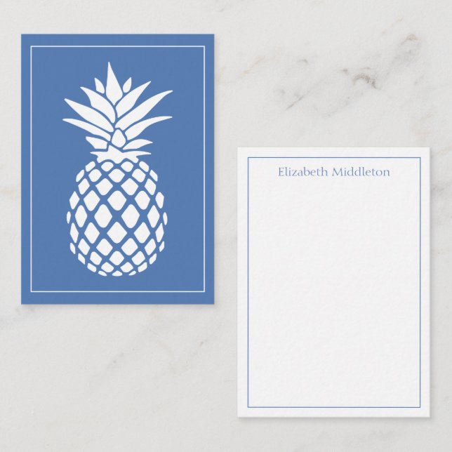 Färdig White Pineapple på Blå Anteckningskort (Fram/baksida)