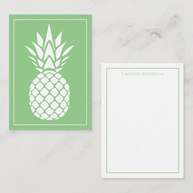 Färdig White Pineapple på Sage Grön Anteckningskort (Fram/baksida)