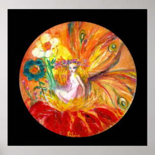 FÄRDIGA BLOMMOR,Röda Gulten Svart Fantasy Poster