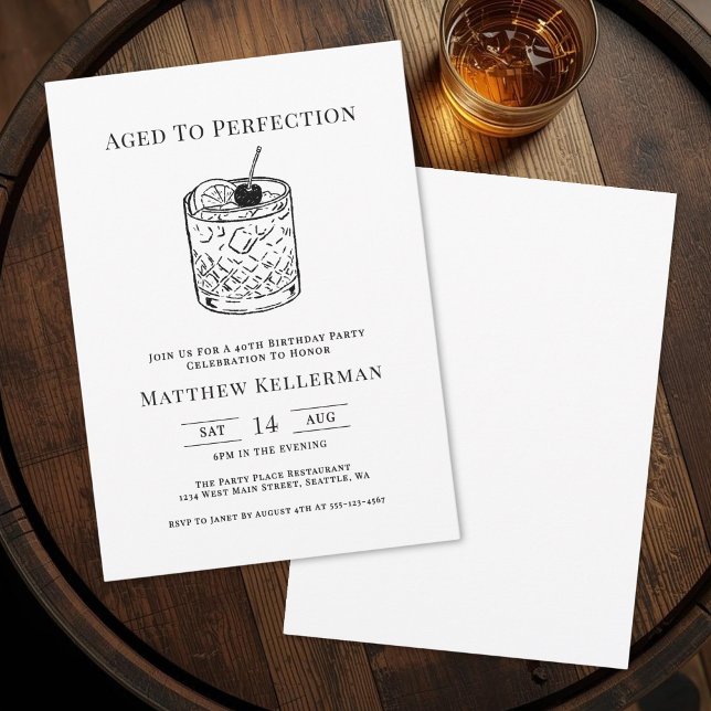 Färdigåldrad Födelsedagsfest Inbjudningar (Aged To Perfection Birthday Party Invitation )