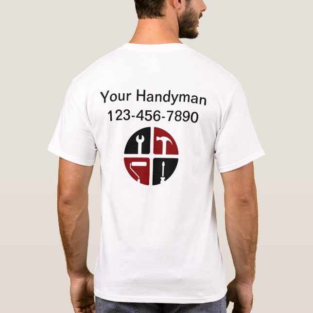 Färdigaste Handyman Logotyp Fält-arbetshistorik T Shirt (Baksida)