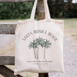 Färdigställande Handflatan Träd Destinationsbröllo Tygkasse<br><div class="desc">Om du klickar på "Anpassa den här mallen" kan du anpassa ytterligare. Byt ut "Santa Monica Beach" mot din egen och använda sedan verktygen "Kurvature" på redigeringspanelen för att justera kurvan för målet namn så att den passar sidan. Du kan byta handflatan träd färg, storlekt typsnitt, färg och mycket mer!...</div>
