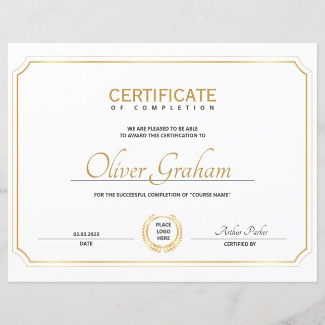 Färdigställandeintyg (Framsida)