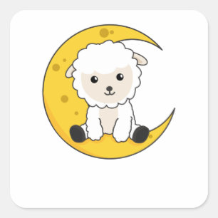 Fårdjur Måne Bra Night Billigt Count Sweet Animals Fyrkantigt Klistermärke