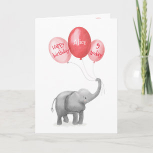Färdkort för kalkens baby-elefantfödelsedag (rosa) kort