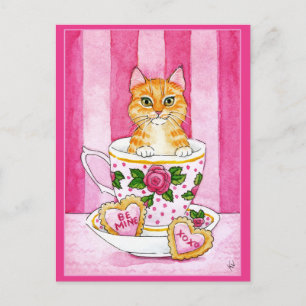 Färdkort för kattte kopp Valentines day rosa Vykort
