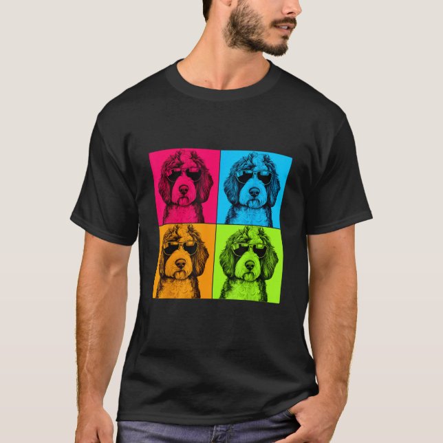 Fårdoodle Hund Pop Art Design Illustration Färg T Shirt (Framsida)