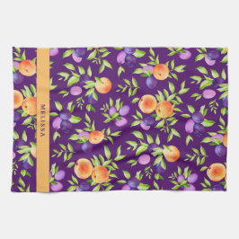 Färdpersikor Plommon Lila Grönt Orange Cute Frukt Kökshandduk